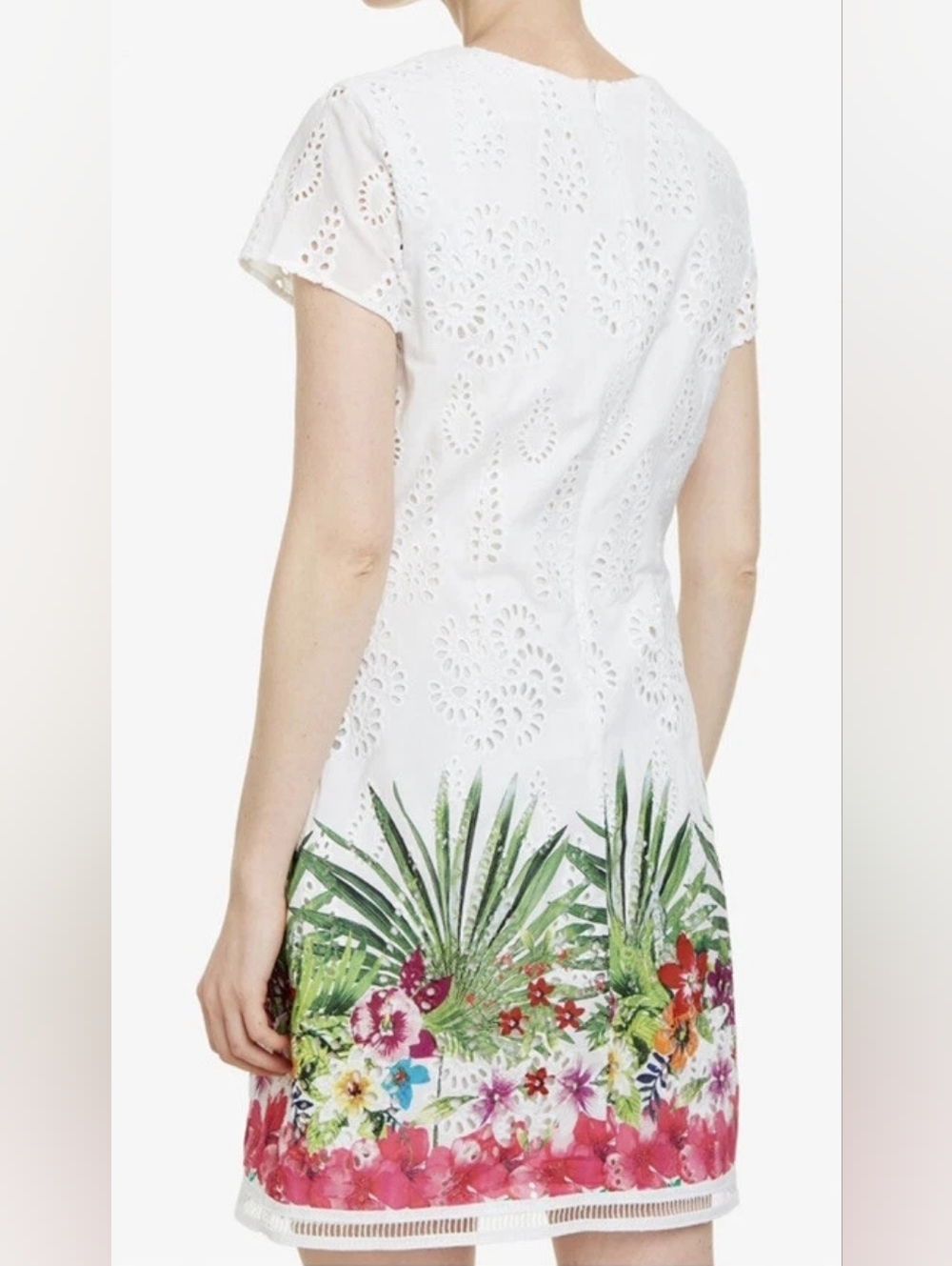 Desigual Floral Vest DENVER Eyelet Dress with Tropical Floral Design 🌴 Size 2 - Picture 3 of 16